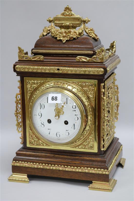 A 19th century French brass mounted mahogany mantel clock H.44cm